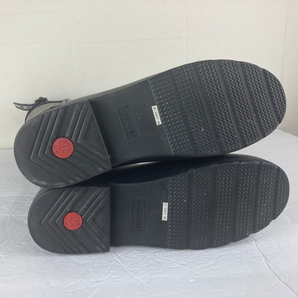 Hunter Original Tall Rain Boots Women 9 Black Striped Buckle Strap Equestrian - Picture 7 of 12